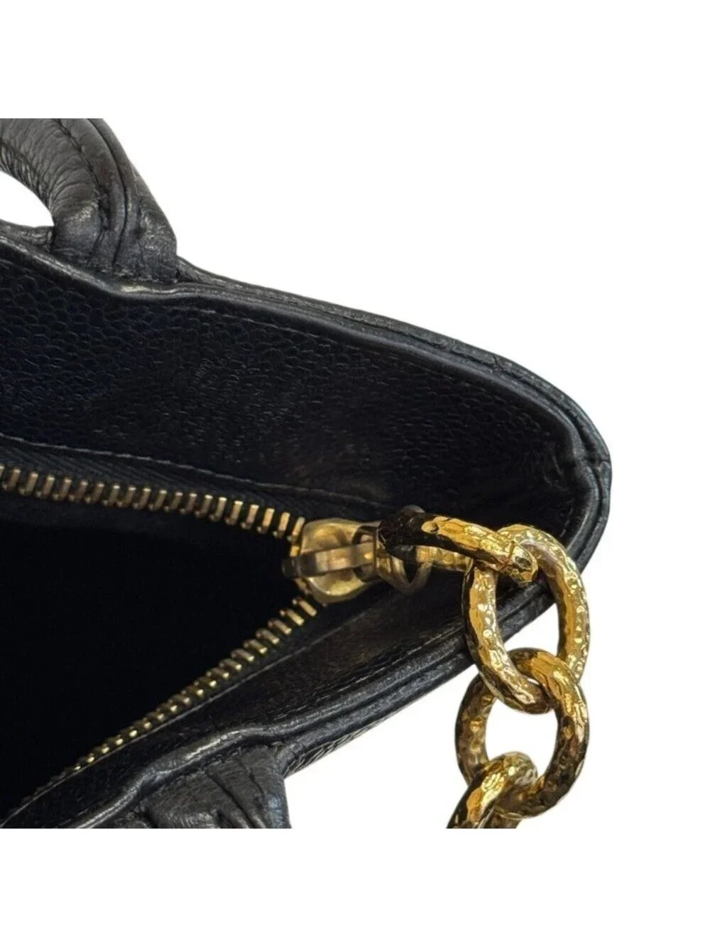 Chanel Reissue Tote Logo Caviar Leather Handbag Black Gold